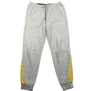 Adidas Neo‎ Joggers Mens M Slim Fit Gray Yellow 3-Stripe Fleece Sweatpants